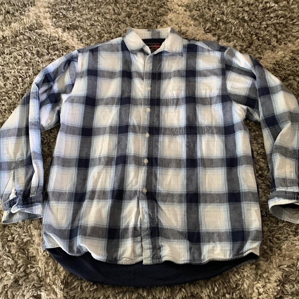 Decibel Lined Flannel Shacket Shirt Jacket Long Sleeves Size M Blue White Plaid
